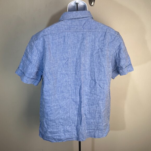 Banana Republic Men's blue 100% linen loop collar camp s/s shirt Medium M EUC - Picture 2 of 4